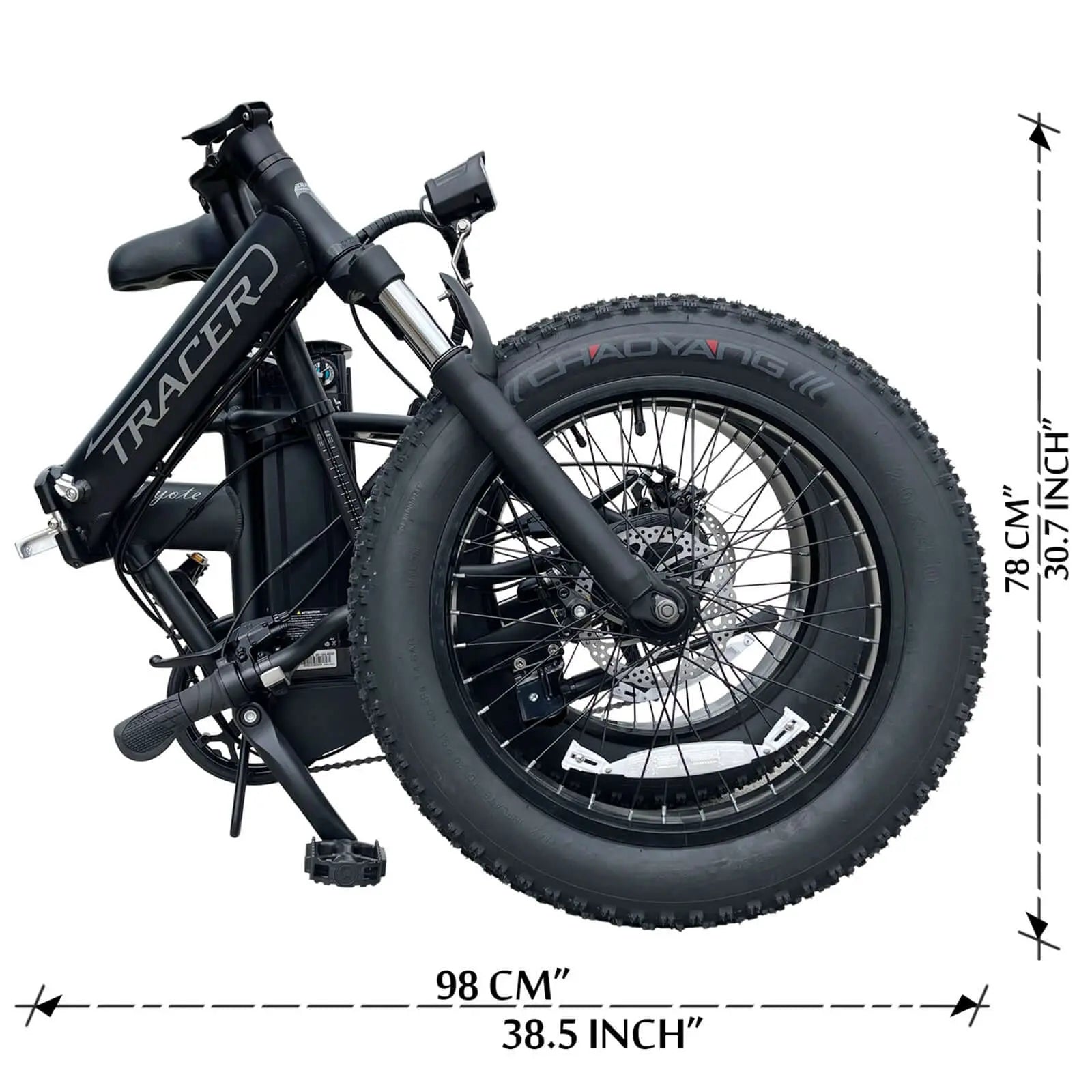 Tracer Coyote 20 Inch 500W Foldable Electric Bike,Shimano RD-TY21 GS 7 speed derailleur, 20''x 4'' fat tire with 160mm disc Brake - Tracer Bikes