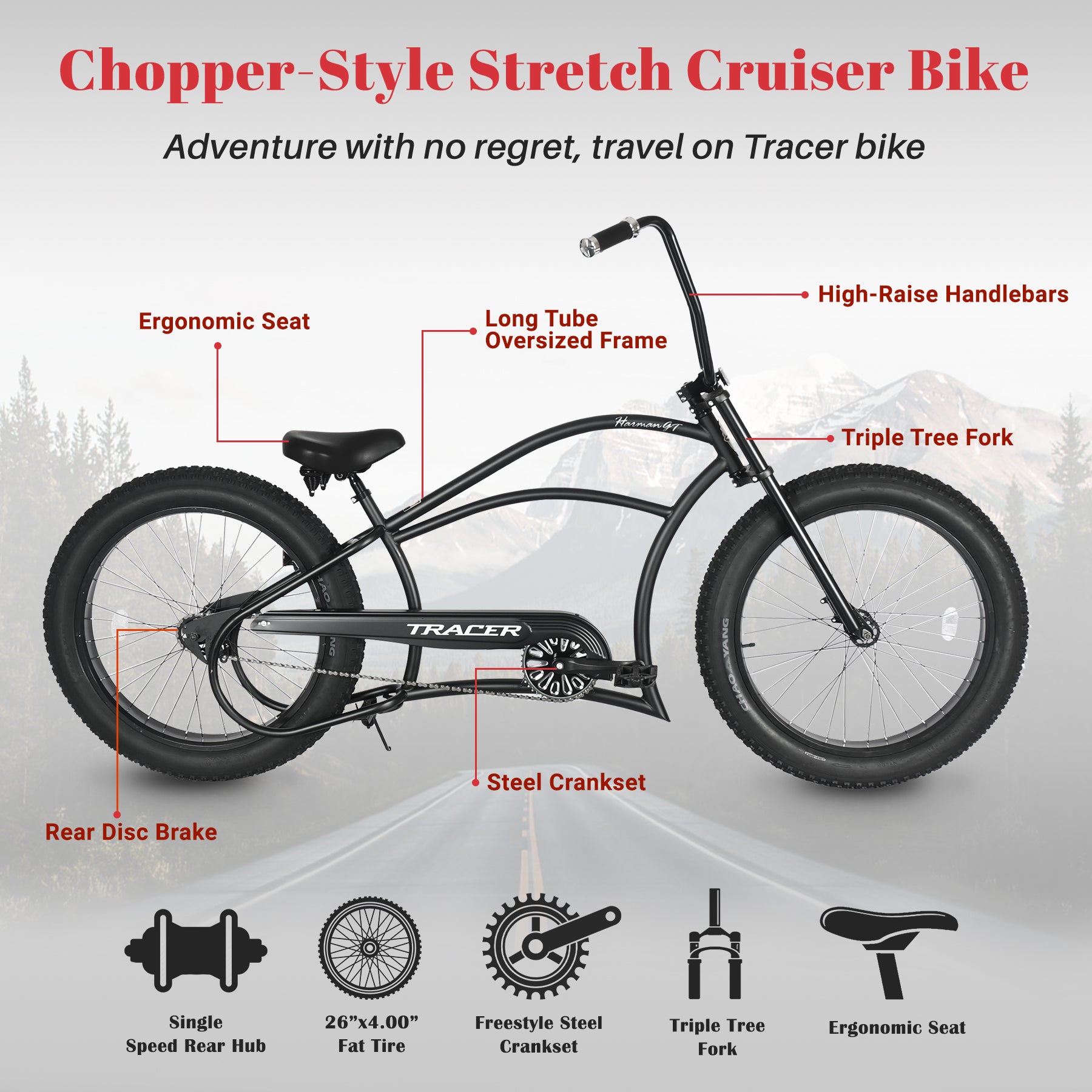 Tracer Harman GT Classic Cruiser Bike - 26'' Fat Tire