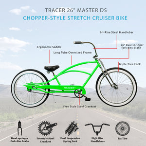 Tracer Master DS 26" Dual Springer Chopper Stretch Beach Cruiser Bike